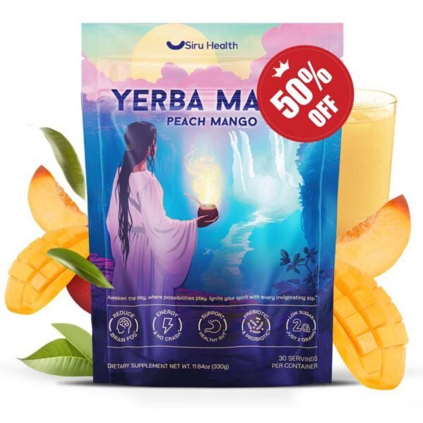 Siru Health | Yerba Mate Instant Tea Powder | Peach Mango Flavor | 30 Servings | Supplement
